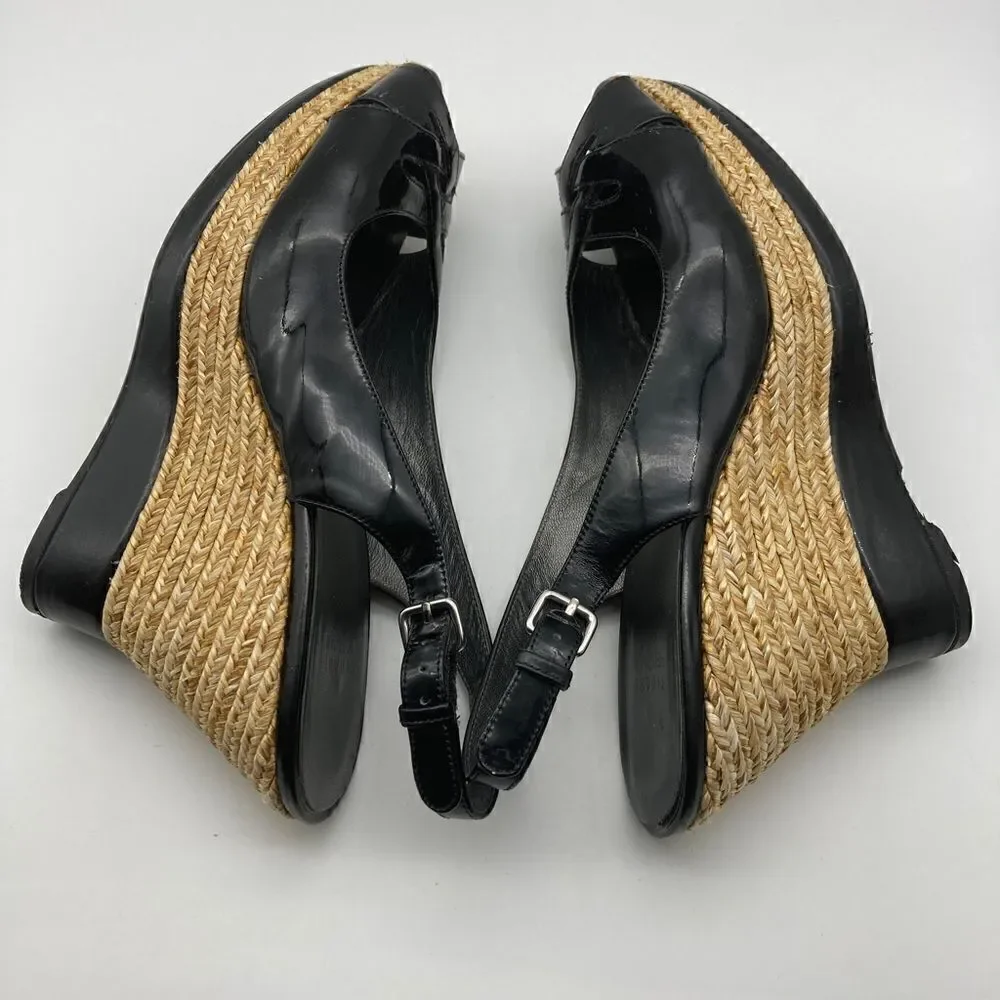 Stuart Weitzman Black Patent  Leather Wedge Platform Sandals Size 9,5